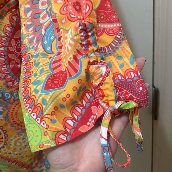Monroe & Main Sz 1X Button up Paisley Multicolor Blouse with tie sleeves - Picture 5 of 6